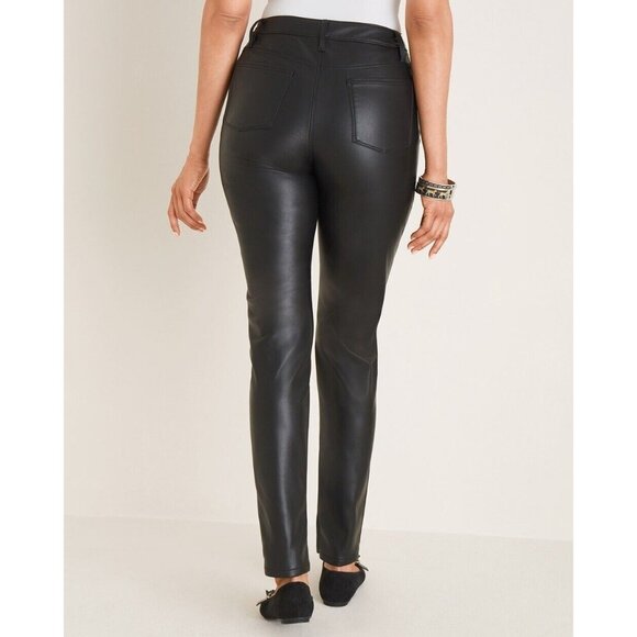 Chicos Pants Faux Leather Black Slim Fit Ponte Soft - Picture 3 of 11